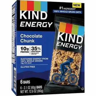KIND Energy Bars - Trans Fat Free, Gluten-free, Individually Wrapped - Chocolate Chunk - 2.10 oz - 6 / Box
