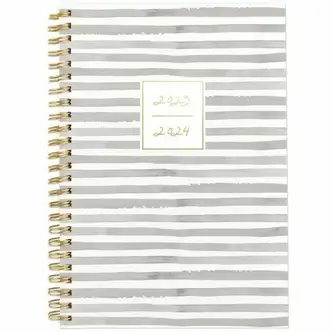 Cambridge Leah Bisch Academic Planner - Small Size - Academic - Monthly, Weekly - 12 Month - July 2023 - June 2024 - 1 Week, 1 Month Double Page Layout - 5 1/2" x 8 1/2" Sheet Size - Twin Wire - Gray, White - Flexible Cover, Unruled Planning Space, Notes 
