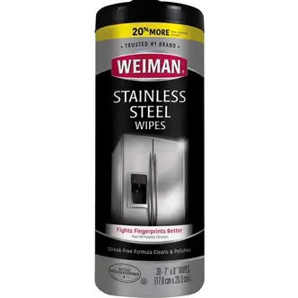 Weiman Stainless Steel Wipes - 30 / Canister - 1 Each - Streak-free, Fingerprint Resistant, Dust Resistant, Dirt Resistant, Pre-moistened, Grease Resistant, pH Neutral - White