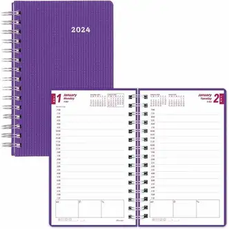 Brownline DuraFlex Daily Appointment Planner - Daily, Monthly - 12 Month - January 2024 - December 2024 - 7:00 AM to 7:30 PM - Half-hourly - 1 Day Single Page Layout 2 Month Double Page Layout - 5" x 8" Sheet Size - Twin Wire - Purple - Poly - Durable, Ap