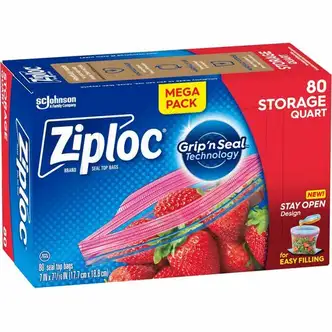 Ziploc® Stand-Up Storage Bags - 1 quart Capacity - Blue - 80/Box - Kitchen, Storage