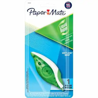 Paper Mate DryLine Grip Correction Tape - 0.20" Width x 27.80 ft LengthGreen, White, Transparent Dispenser - Smooth, Mess-free, Swivel Tip, Ergonomic, Tear Resistant - 1 Pack - White