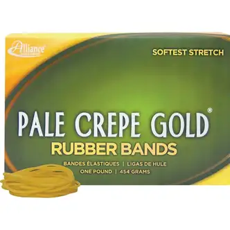 Alliance Rubber 20165 Pale Crepe Gold Rubber Bands - Size #16 - Approx. 2675 Bands - 2 1/2" x 1/16" - Golden Crepe - 1 lb Box