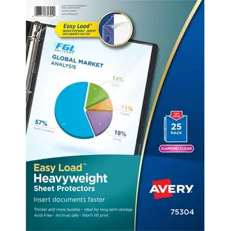 Avery® Heavyweight Sheet Protectors -Acid-free - Sheet Capacity - For Letter 8 1/2" x 11" Sheet - Ring Binder - Top Loading - Diamond Clear - Polypropylene - 25 / Pack