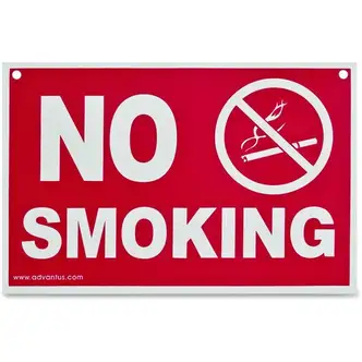 Advantus No Smoking Wall Sign - 1 Each - No Smoking Print/Message - 8" Width x 12" Height - Weather Resistant - Plastic - Red, White