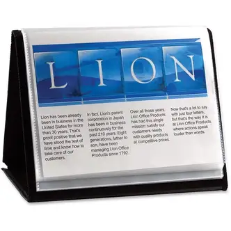 Lion Flip-N-Tell Display Easel Books - Letter - 8 1/2" x 11" Sheet Size - 40 Sheet Capacity - 20 Pocket(s) - Polypropylene - Black - 1.50 lb - Recycled - Non-stick, Acid-free, Lightweight, Reinforced Sewn Edge, Hook & Loop Closure, Business Card Holder - 