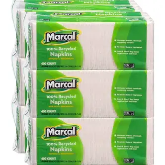 Marcal 100% Recycled Luncheon Napkins - 1 Ply - 12.50" x 11.40" - White - Paper - 400 Per Pack - 6 / Carton