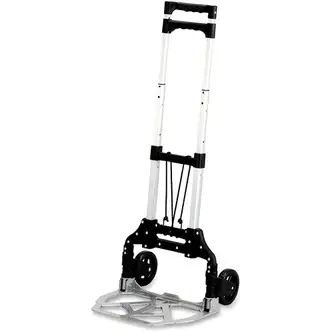 Safco Stow-Away Hand Truck - Telescopic Handle - 110 lb Capacity - 4 Casters - 5" Caster Size - Aluminum - x 16.3" Width x 25" Depth x 39.5" Height - Aluminum Frame - Silver, Black - 1 Each