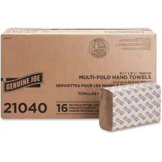 Genuine Joe Multifold Natural Towels - 1 Ply - Multifold - 9.25" x 9.40" - Natural - Paper - 250 Per Pack - 16 / Carton