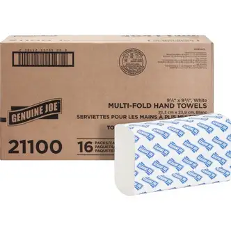 Genuine Joe Multifold Towels - 1 Ply - Multifold - 9.20" x 9.40" - White - 250 Per Bundle - 16 / Carton