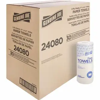 Genuine Joe Kitchen Roll Flexible Size Towels - 2 Ply - 1.63" Core - White - 30 / Carton