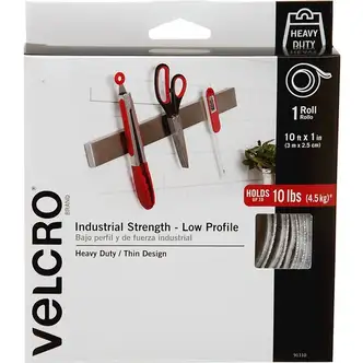VELCRO® 91110 Heavy Duty Industrial Strength - Low Profile - 10 ft Length x 1" Width - Water Resistant - For Mounting - 1 / RollRoll - White